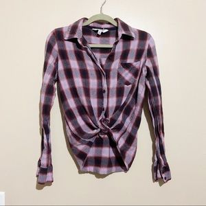 UO• purple black plaid button down top